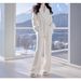 FL240912 New Women's Autumn And Winter Elegant High-End Fashion White Sweater Knit Pants Set_ecoleips.com