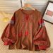 Vintage Ethnic Style Women's Blouse Heavy Embroidery round Neck Tie Lantern Sleeve Loose Fit Versatile Slimming Top_ecoleips.com