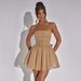 Women's Clothing Color Strapless Off shoulder Thin Shimmer Tight Waist Mesh Splicing Dress_ecoleips.com