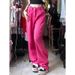 Women's Clothing Rose Red Pink Summer Loose Straight Pink High Street Retro Red Jeans Trousers Men And Women_ecoleips.com