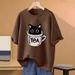 plus Size Women's Short Sleeve T-Shirt Cute Cartoon Print Flowy Loose Fit Tummy Control Casual Top for Curvy Figures_ecoleips.com