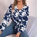 Real Shot Of 2026 Spring-summer Casual Color-block Floral Lantern Sleeve Tie Chiffon Blouse, Cross-border Women's_ecoleips.com