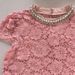 Women's Pink Lace Top - Sweet & Sexy Hollow Beaded Short Sleeve Shirt, Round Neck Spring/Summer Blouse_ecoleips.com
