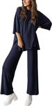 Women's Fashion Casual Round Neck Loose T-shirt Side Pocket Pants Set_ecoleips.com