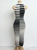 2026 Plus Size Women's Summer Black-White Striped Knit Dress-Wholesale African-Style Women's Clothing_ecoleips.com