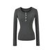 Vintage-Inspired Henley Neck Long Sleeve Tee – Stretchy Cotton Blend Slim Fit Top For Effortless Retro Chic_ecoleips.com