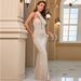 Women's Clothing Apricot Halter Neck Sequined Backless Fishtail Dress Evening Dress Long Skirt Dress_ecoleips.com