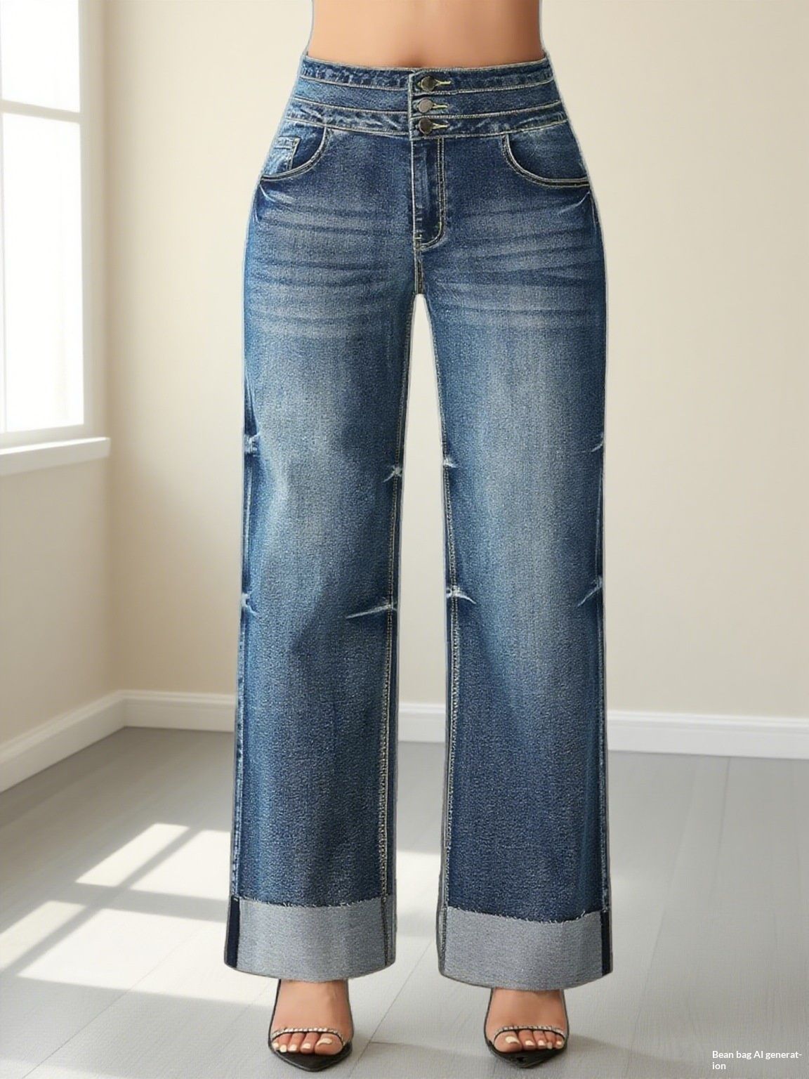 2025 Winter Cross-Border Bestseller Women's High-Waisted Stretch Straight-Leg Jeans With Loose Cuffs_ecoleips.com