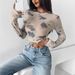 European And American Cross-border 2026 Spring New Elegant Women's Floral Mesh Printed Pleated Side Short Top_ecoleips.com