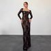 New Arrival Temperament Lace Square Neck Waist Cinched Long Sleeve Elegant Party Women's Dress_ecoleips.com