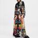 Elegant Long Sleeve Loose Party Dresses Spring Vintage Pattern Printed Robe Dress Women's Stand Neck High Waist Bohemian Dress_ecoleips.com