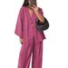 Women's Clothing Women's Fashion Casual Set V Neck Single Button Loose Fitting Long Sleeved Top And High Waisted Trousers Two Piece Set_ecoleips.com