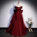 Burgundy Evening 2025 New Model Vocal Art Exam Bel Canto Solo Annual Meeting Host Off-Shoulder Light Wedding Dress For_ecoleips.com