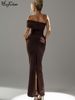 Hugcitar Elegant Solid One Shoulder Short Sleeve Ruched Sexy Slit Maxi Prom Dress Women Clothes Evening Party Birthday Wholesale_ecoleips.com