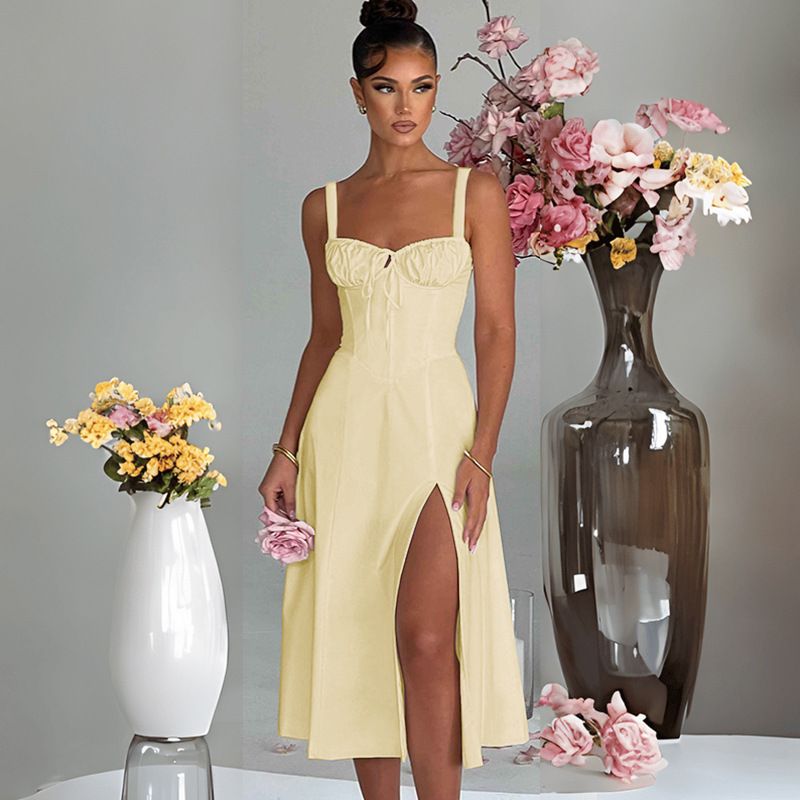 European And American 2026 Spring/Summer New Fashion Casual Lace-Up Slim Fit Slit Strap High-End Women's Dress_ecoleips.com