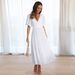 Hot Sale Summer New High-End Deep V Puff Sleeve Vacation European And American Fashion Women's Long Dress_ecoleips.com