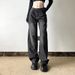 Women's Straight Jeans Street Style Basic Washed Gradient Color Glitter Hot Diamond Wide Leg Slimming Fit Denim_ecoleips.com