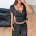Women's Clothing Sports Yoga Button Short Sleeved Wide Leg Trousers Suit Spring And Summer_ecoleips.com