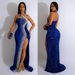 Elegant Rhinestone Sequin Sleeveless Long Dress For Women - Chic Solid Color Party & Evening Gown With Slit Neckline, Flattering A-Line Silhouette_ecoleips.com