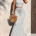 Women's Elegant Style Striped One Shoulder Cropped Top And High-Waisted Fishtail Maxi Skirt Two Piece Set_ecoleips.com