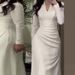 Aria Basics Aria Basics 2024 Spring New European And American Cross-Border Solid Color Slim-Fit Pleated Long-Sleeve High-Waisted Dress_ecoleips.com