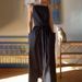 Summer Wrap Belted Dress – Square Neck Sleeveless Bodycon Midaxi Dress With Ruffle Trim, Stretchy Polyester Slim Fit For Women_ecoleips.com
