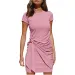 2026 Summer New Short-sleeved Round Neck Ruffle Bow Belt Irregular Dress_ecoleips.com