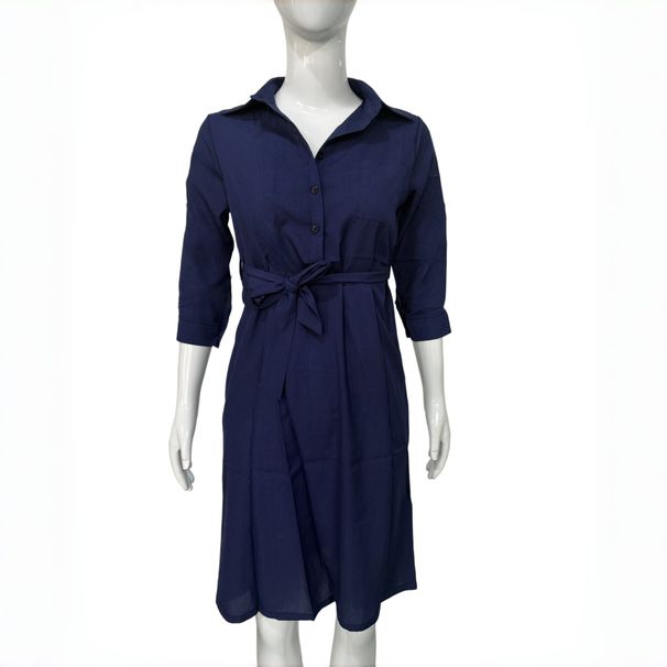 Women's Lapel Solid Color 7/8 Sleeve Pencil Shirtdress – Slimming Casual Office Gown_ecoleips.com