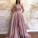 Women's Sexy Slit Oblique Shoulder Dress Long Dress Evening Gown_ecoleips.com