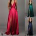 Sexy V-Neck Satin Slip Dress – Elegant Evening Gown With High Waist & Side Slit (S-XL, Polyester, Deep V-Cut, A-Line, Party & Cocktail Dress)_ecoleips.com