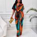 Women's Geometric Print Jumpsuit Batwing Sleeves Tie Waist European American Style Best Selling Item Amazon 2025_ecoleips.com
