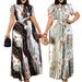 Women's Short-sleeved Printed Pleated Straps Long Skirt Plus Size_ecoleips.com