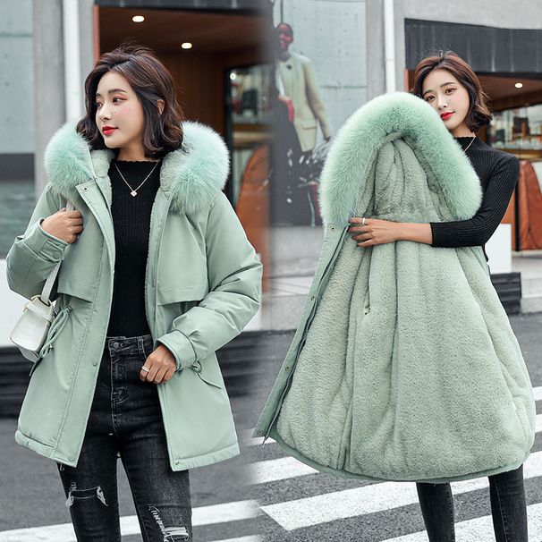 Women's Clothing Parka Medium Length Large Fur Collar Winter New Style Jacket Casual Waist Cotton Coat Vietnamese Cotton Clothing_ecoleips.com