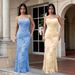 Elegant Strapless Floral Prom Dress for Women Sexy A-Line Evening Gown with Lace Appliques Blue Yellow S-XXL_ecoleips.com