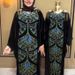 Muslim Arab Women's Sequin Gold Thread Embroidered Floral Dress Two-Piece Set Long Robe_ecoleips.com