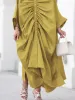 Freeacy Women's Personalized Dresses 2025 Spring Fashion Solid Color Pleated Shirt Dress Long Sleeves Loose Fit Party Dress_ecoleips.com