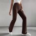 Women's Clothing Women's Solid Color Bell Bottom Pants Spring Autumn Casual Ribbed Knitted Slim Fit Fashionable All Match Trousers_ecoleips.com