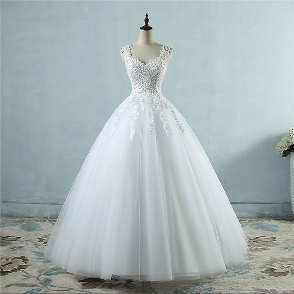 White Dress, Spring Sleeveless French-style Puffy Tulle Bridal Gown For Wedding And Engagement Parties, Backless With_ecoleips.com