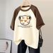 Raglan round Neck Short Sleeved T-Shirt American Retro Style Loose Fit Gray Unique Design New Summer 2024 Women's Top_ecoleips.com