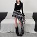 Verve 2025 Spring New Women's Fashion Three-Dimensional Ruffle Patchwork Design High-Waisted Plaid Skirt_ecoleips.com