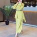 2025 Muslim Autumn Comfortable Casual Waist-Cinching Batwing Long Sleeve Solid Color Set_ecoleips.com