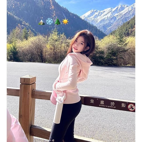 Pink Slim-fit Jacket Women's Autumn And Winter 2026 New Hooded Front Shoulder Sweater Velvet Korean Wear Waist Top_ecoleips.com