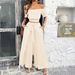 Women's Clothing Spring And Summer Temperament Solid Color Belly Baring Top Wide Leg Pants Suit_ecoleips.com