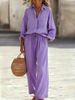Women's Clothing Women's Solid Color Suit Set Style Imitation Cotton Linen Loose Long Sleeved Top For Formal & Casual For Women_ecoleips.com