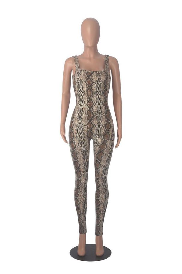K Women's Printed Sleeveless Vest Jumpsuit With Threaded Square Collar, Exposed Back, Hip Lifting, Slim Fit Sports Jumpsuit_ecoleips.com