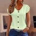 Women's Casual V Neck T-Shirt Ruffle Sleeve Solid Color Spring Summer Fashion_ecoleips.com