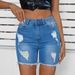 European And American Cross-border Summer New Vintage Stretch Ripped Raw Edge Denim Cycling Pants_ecoleips.com