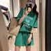 Women's Korean Style Sports Suit for Summer Loose Slim Fit Fashionable Short Sleeved Two Piece Casual Suit for Running_ecoleips.com