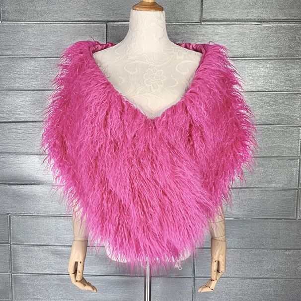 K Long Haired Fur Shawl Nightclub Faux Fur Cape, Fur Dress, Camisole_ecoleips.com