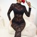 K European And American Style New Sexy Hot Girl Black Lace Hollow Out Perspective Long Sleeved Temperament Slim Fitting Jumpsuit. No Accessories_ecoleips.com